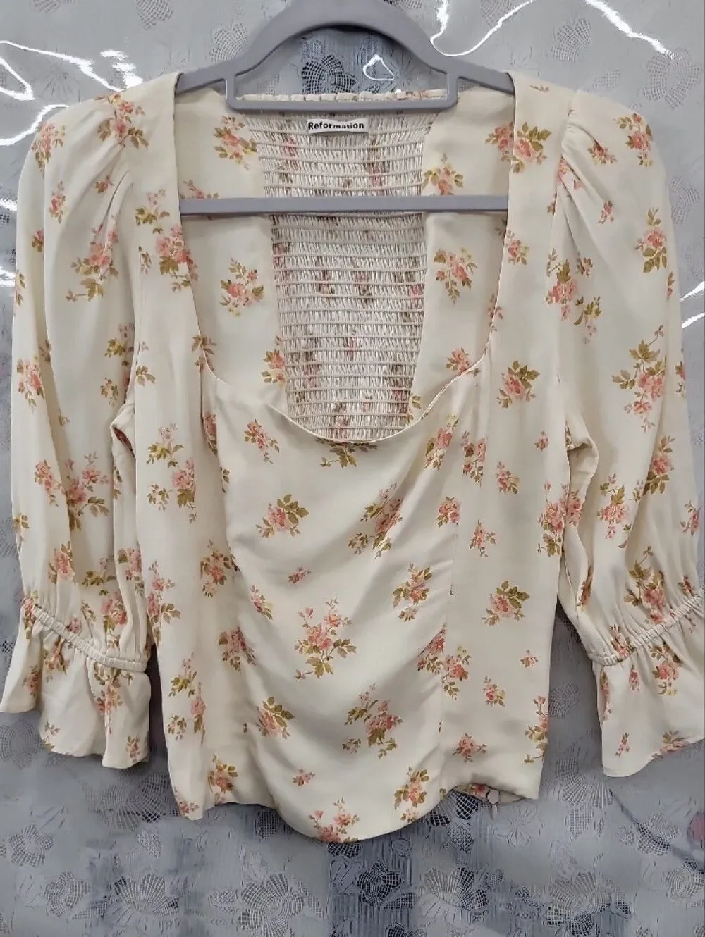 Reformation Ana Floral Square-Neck Blouse Size 6